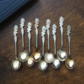 Set of nine vintage teaspoons | Vintage alpacca silver teaspoons | Mismatched teaspoons | Rose teaspoon set | Vintage alpacca teaspoons