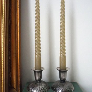Pair of vintage candlestick holders | Alpacca silver candlestick holders | Floral alpacca silver candlestick holders