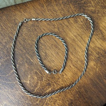 Vintage twist rope necklace and bracelet | Silver tone necklace and bracelet set | Rope chain necklace | Twist rope necklace | Matching set