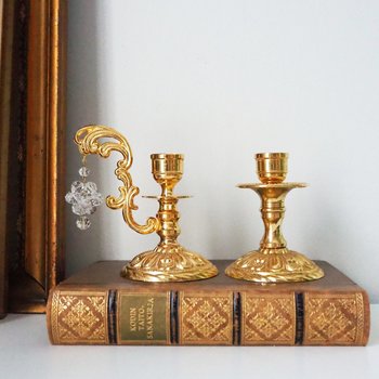 Vintage candlestick holders | Gold plated crystal candlestick holders | Mismatched vintage candlestick holders | Crystal candlestick holder