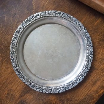 Vintage alpacca silver tray | Alpacca silver platter | Vintage serving tray | Engraved silver tray | Made in Finland