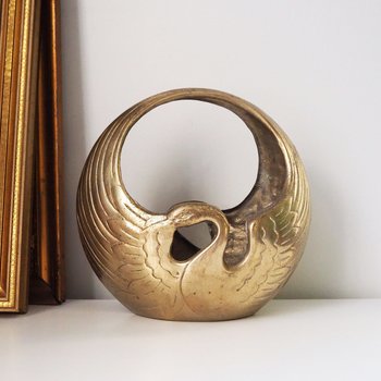 Vintage swan basket planter | Brass planter | Large vintage planter | Brass swan planter | Round swan planter