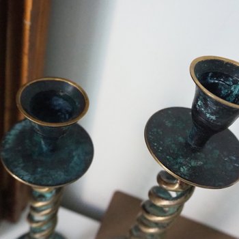 Pair of vintage candlestick holders | Twisted candlestick holders | Tall brass candlestick holders | Matching candlestick holders