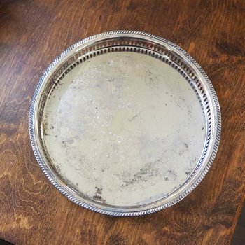 Vintage silver plated tray | Vintage tray with a raised edge | Silver plated serving tray with a cutout rim | Vintage decorative tray