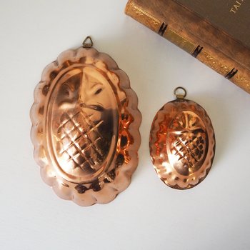 Vintage copper molds | Copper pineapple molds | Set of two vintage copper baking tins | Vintage copper baking tins