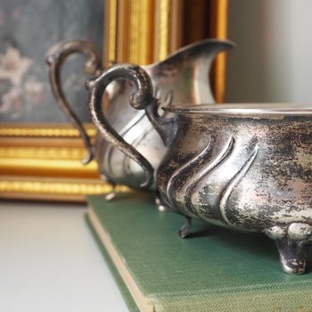Vintage alpacca creamer and sugar bowl set | Vintage alpacca silver creamer and sugar set | Vintage creamer and sugar bowl set