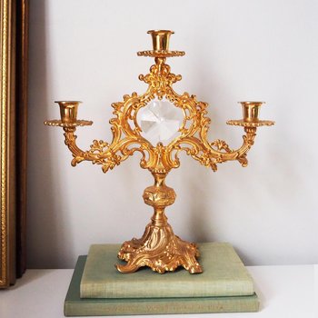Vintage three arm candelabra | Crystal candelabra | Gold plated candelabrum | Three arm gold plated candlestick holder | Vintage candelabra