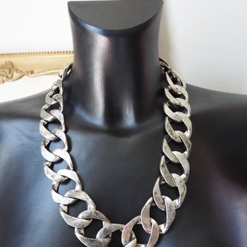 Vintage chunky necklace | Silver tone curb necklace | Vintage silver tone necklace | Vintage curb necklace | Thick silver necklace