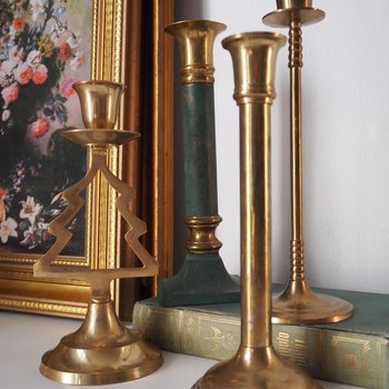 Vintage candlestick holder set | Candlestick holders | Vintage brass candlestick holders and candle snuffer | Vintage Christmas gift set