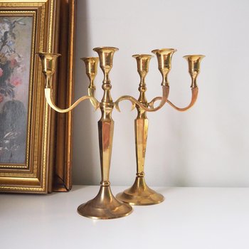 Vintage three arm candelabrums | Set of two brass candelabrums | Three arm candlestick holders | Vintage candelabrum | Brass candelabrums