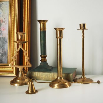 Vintage candlestick holder set | Candlestick holders | Vintage brass candlestick holders and candle snuffer | Vintage Christmas gift set
