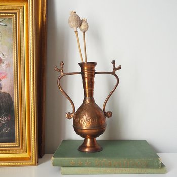 Vintage copper vase | Copper vase | Decorative copper vase | Rustic copper vase | Vintage vase with birds | Small copper vase