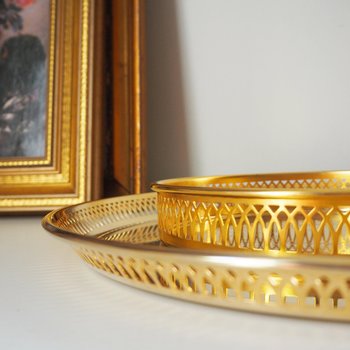 Set of two vintage gold plated trays | Scandia Guld trays | Vintage trays with a raised edge | Gold plated serving trays with a cutout rim