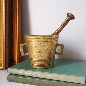 Vintage brass mortar and pestle | Heavy brass mortar | Vintage brass mortar | Large brass mortar set | Antique mortar set