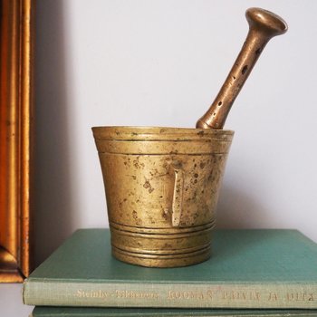 Vintage brass mortar and pestle | Heavy brass mortar | Vintage brass mortar | Large brass mortar set | Antique mortar set