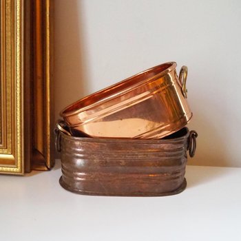 Vintage copper planters | Set of two mismatched copper planters | Vintage planters | Oblong copper planters | Vintage copper pots