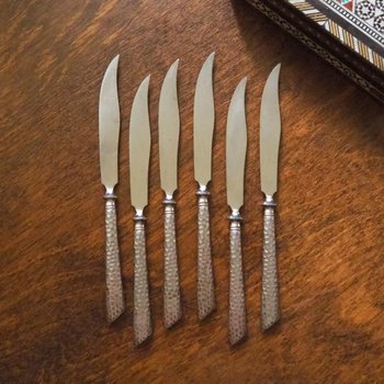 Set of six vintage fruit knives | Vintage fruit knives | Midcentury fruit knives | Silver plated fruit knives