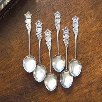 Set of six vintage teaspoons | Large alpacca silver teaspoons | Matching teaspoons | Floral teaspoon set | Vintage alpacca teaspoons