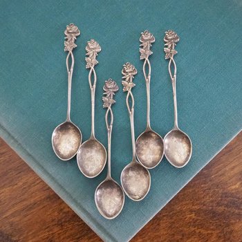 Set of six vintage teaspoons | Vintage alpacca silver teaspoons | Vintage teaspoons | Rose teaspoon set | Vintage alpacca teaspoons