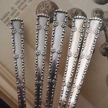 Set of five vintage teaspoons | Vintage alpacca silver teaspoons | Large teaspoons | Ornate teaspoons | USSR teaspoons