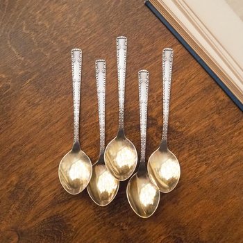 Set of five vintage teaspoons | Vintage alpacca silver teaspoons | Large teaspoons | Ornate teaspoons | USSR teaspoons