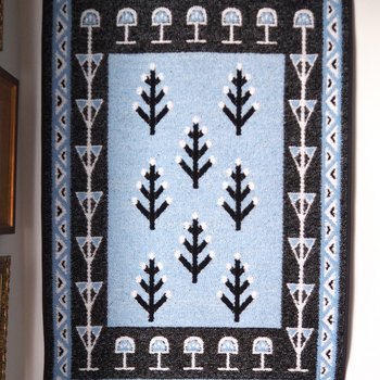 Vintage wall hanging | Large wall hanging | Scandinavian woven textile | Blue and white wall hanging