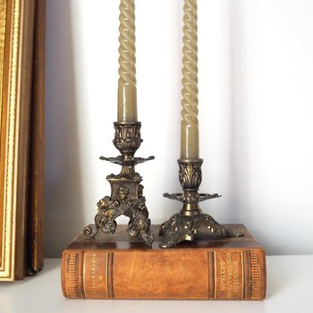 Set of two vintage candlestick holders | Italian candlestick holders | Ornate candlestick holders | Made in Italy