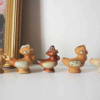 Vintage bird whistle set | Ceramic bird whistles | Set of five vintage bird whistles | Made in Finland | Finnish bird whistles