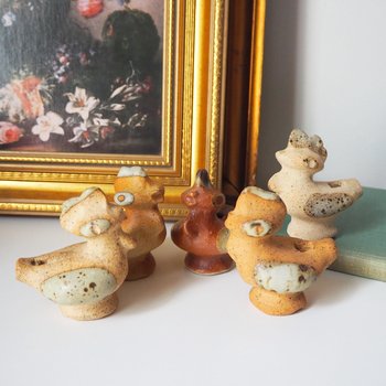 Vintage bird whistle set | Ceramic bird whistles | Set of five vintage bird whistles | Made in Finland | Finnish bird whistles