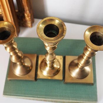 Set of three mismatched vintage candlesticks | Candle holders | Vintage brass candle holders | Mismatched brass candle holders