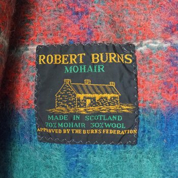Vintage Robert Burns mohair and wool throw | Mohair plaid blanket | Made in Scotland | Small vintage mohair blanket | Vintage wool shawl