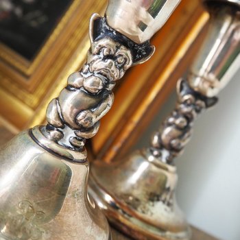 Set of two vintage candlesticks | Silver plated candle holders | Bulldog candlesticks | Vintage candle holders | Dog home decor