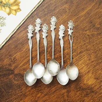 Set of six vintage teaspoons | Vintage alpacca silver teaspoons | Vintage teaspoons | Rose teaspoon set | Vintage alpacca teaspoons