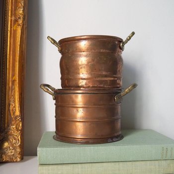 Set of two vintage copper planters | Mismatched copper planters | Small copper planters | Vintage planters with handles