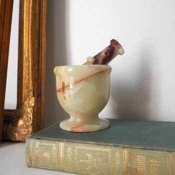 Vintage mortar and pestle | Onyx marble mortar | Small marble mortar | Green and brown onyx mortar and pestle