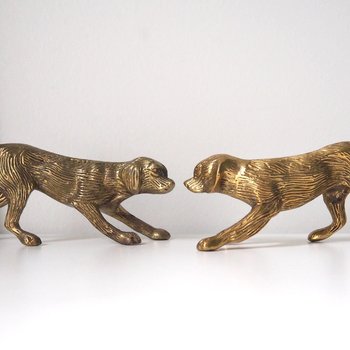 Vintage brass dogs | Set of two vintage brass dogs | Vintage brass figurines | Brass dog statues | Vintage brass dog figurines