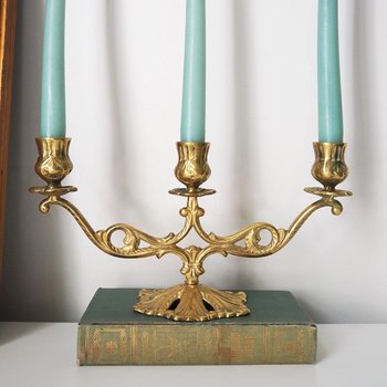 Vintage brass candelabra | Brass candelabra | Three arm brass candlestick holder | Three arm candelabra | Kupittaan Valaisin candle holder