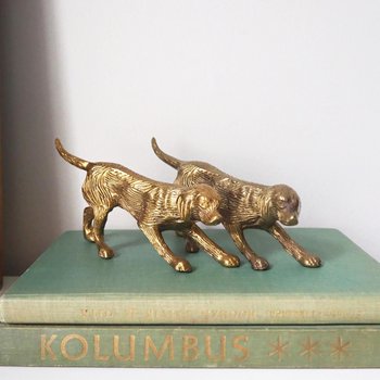Vintage brass dogs | Set of two vintage brass dogs | Vintage brass figurines | Brass dog statues | Vintage brass dog figurines
