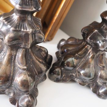 Set of two vintage candlestick holders | Alpacca silver candlestick holders | Large silver candlestick holders | Vintage candle holders