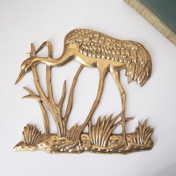 Vintage brass crane wall figurine | Brass crane wall decor | Vintage brass crane | Vintage brass wall decor | Brass crane wall hanging
