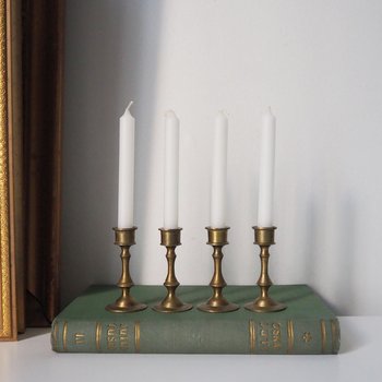 Set of four tiny vintage brass candlestick holders | Brass candlestick holders | Vintage brass candle holders | Small candle holders