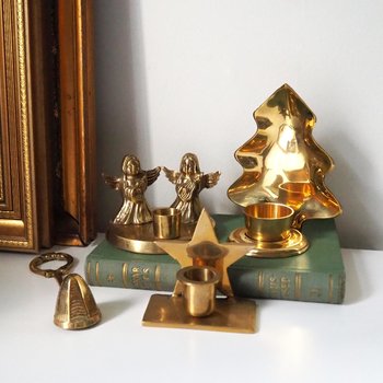 Vintage candle holder set | Brass candlestick holders | Vintage brass candle holders and candle snuffer | Vintage Christmas gift set