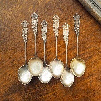 Set of six large vintage teaspoons | Large alpacca silver teaspoons | Matching teaspoons | Floral teaspoon set | Vintage alpacca teaspoons