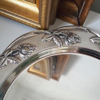 Vintage alpacca silver plate | Alpacca silver platter | Vintage silver plate | Alpacca plate with rose ornament | Floral silver plate