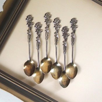 Set of six vintage teaspoons | Vintage alpacca silver teaspoons | Vintage teaspoons | Rose teaspoon set | Vintage alpacca teaspoons