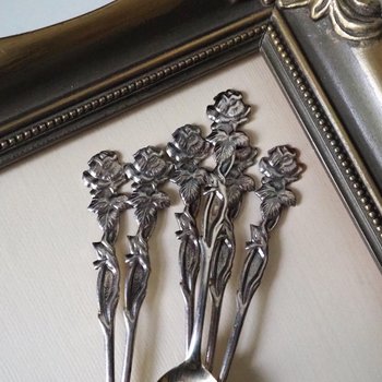 Set of six vintage teaspoons | Vintage alpacca silver teaspoons | Vintage teaspoons | Rose teaspoon set | Vintage alpacca teaspoons