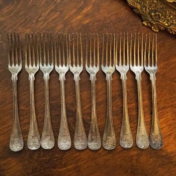 Set of ten vintage forks | C. G. Hallberg dinner forks | Vintage alpacca silver forks | Made in Sweden