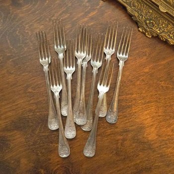 Set of ten vintage forks | C. G. Hallberg dinner forks | Vintage alpacca silver forks | Made in Sweden