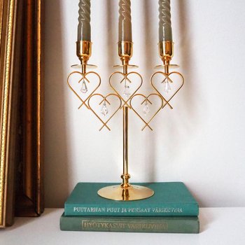 Vintage crystal candelabrum | Vintage three arm candle holder | Gold plated candelabra | Vintage heart candelabrum
